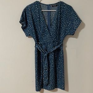 Vintage vibe blue polka dot split dress